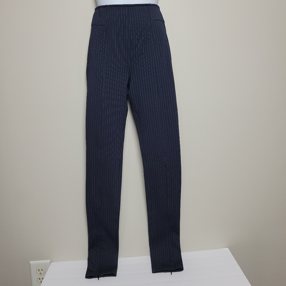 H&M High Waisted Pull-On Zip Ankle Navy White Pin Stripe Skinny Pants Sz 4 - Picture 8 of 8
